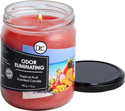 Vanilla Bean Odor Eliminating Highly Fragranced Candle - Eliminates 95% of Pet, Smoke, Food, and Other Smells Quickly - Up to 80 Hour Burn time - 12 Ounce Premium Soy Blend - Colors B