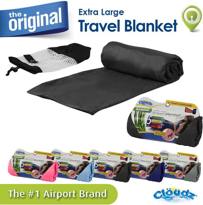 Cloudz Extra Large Airplane Travel Blanket for Your Flight, Car, Camping, Home or Comforting Warmth Anywhere! Includes Warm Cozy Pockets for Your Feet and a Travel Bag - Charcoal