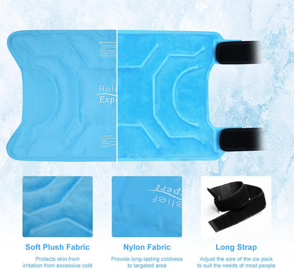 Relief Expert Knee Ice Pack Wrap Around Entire Knee, Large Ice Pack for Leg Soothing Discomfort, Reusable Ice Wraps with Cold Compress for Musclar Relaxation, Post-Workout Recovery,L