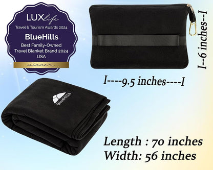 BlueHills Travel Blanket Pillow Compact Lightweight Pocket Size Airplane Traveling Essential Flight Trip Throw in Bag Portable Case Plane Accessory Gray L01