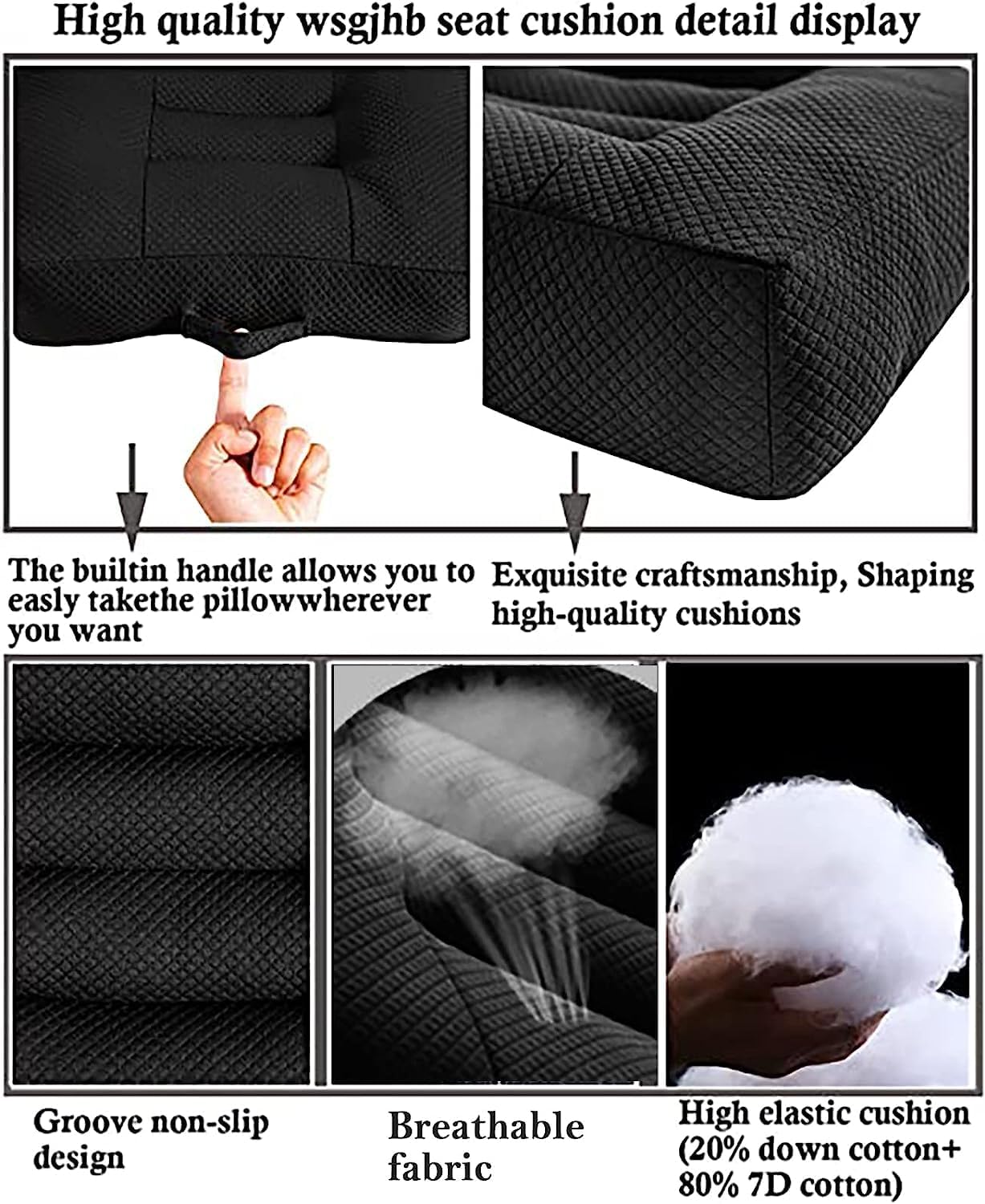 WSGJHB Car Booster Seat Cushion Posture Cushion for Long Sitting | Portable Breathable Mesh, Effectively Increase The Field of View Ideal for Office, Home, Car Angle Lift Seat Cushions,Black