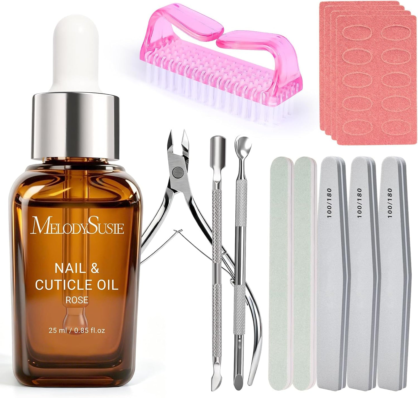MelodySusie 16Pcs Professional Nail Buffer Kit,Nail Files and Buffers,Nail Buffer Block,Nail Brush, Nail File Buffers Kit for Natural Nails,DIY,Home Use,Salon（100/180 Grit）