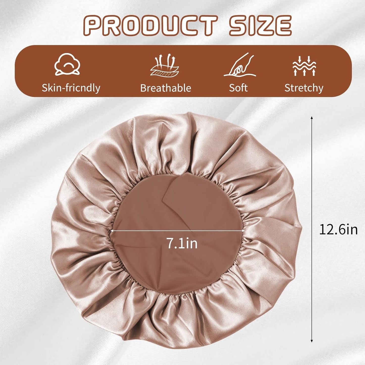 2Pcs Satin Hair Bonnets,Silk Bonnet for Sleeping, Soft Elastic Band Silk Sleep Cap, Hair Wrap for Women (Gold Black)