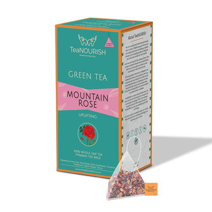 TeaNOURISH Mountain Rose Green Tea | 20 Count Pyramid Tea Bags | Whole Leaf Tea | Blended with Rose Petals, Blue Cornflower & Cinnamon | 100% NATURAL INGREDIENTS