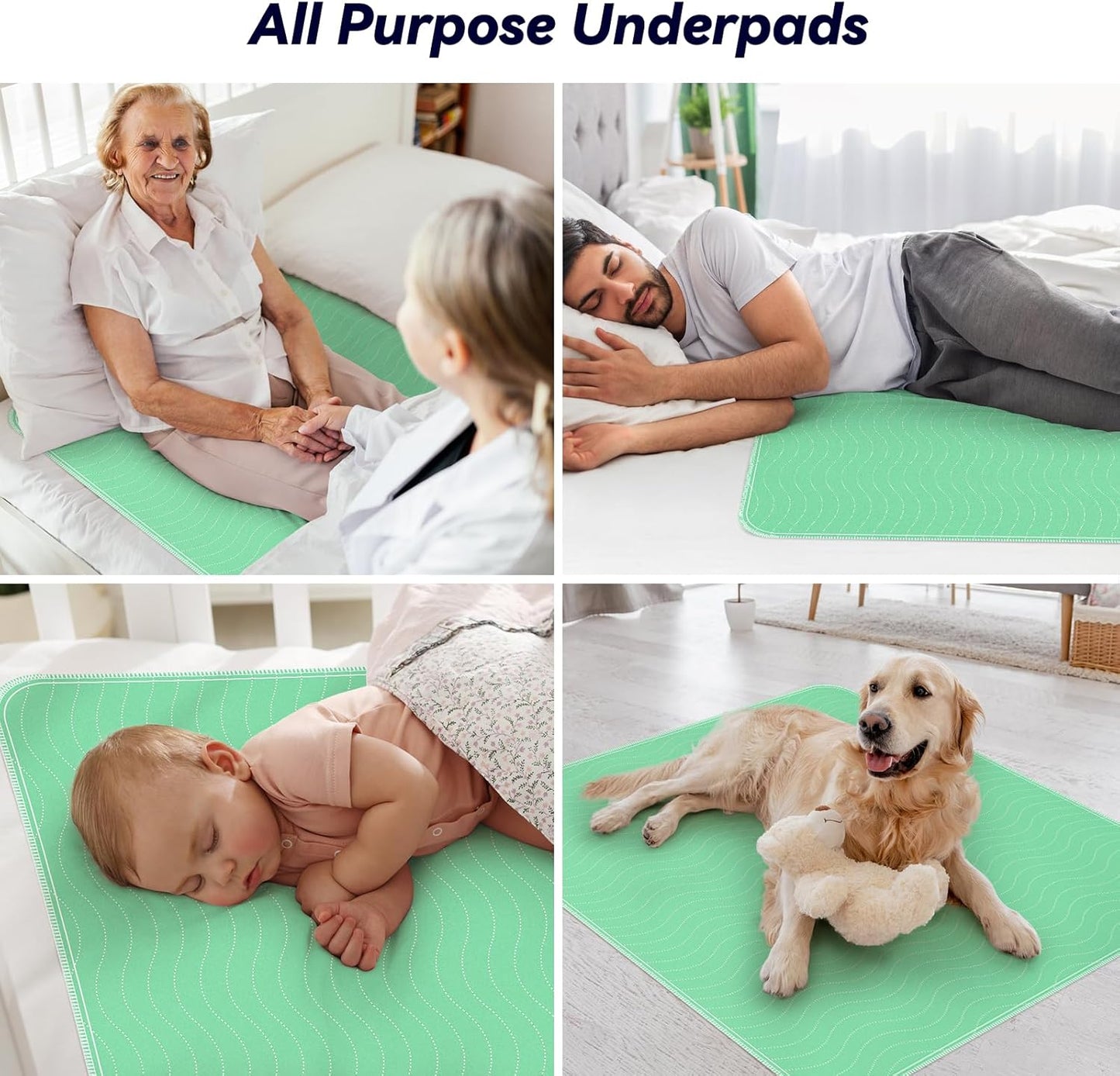 2 Pack 36” x 54” Extra Heavy Absorbency Washable Underpads, Waterproof Nursing Pads Incontinence Bed Pads, Reusable Washable Pee Pads for Dogs, Diaper Changing & Adults, Mattress Protector
