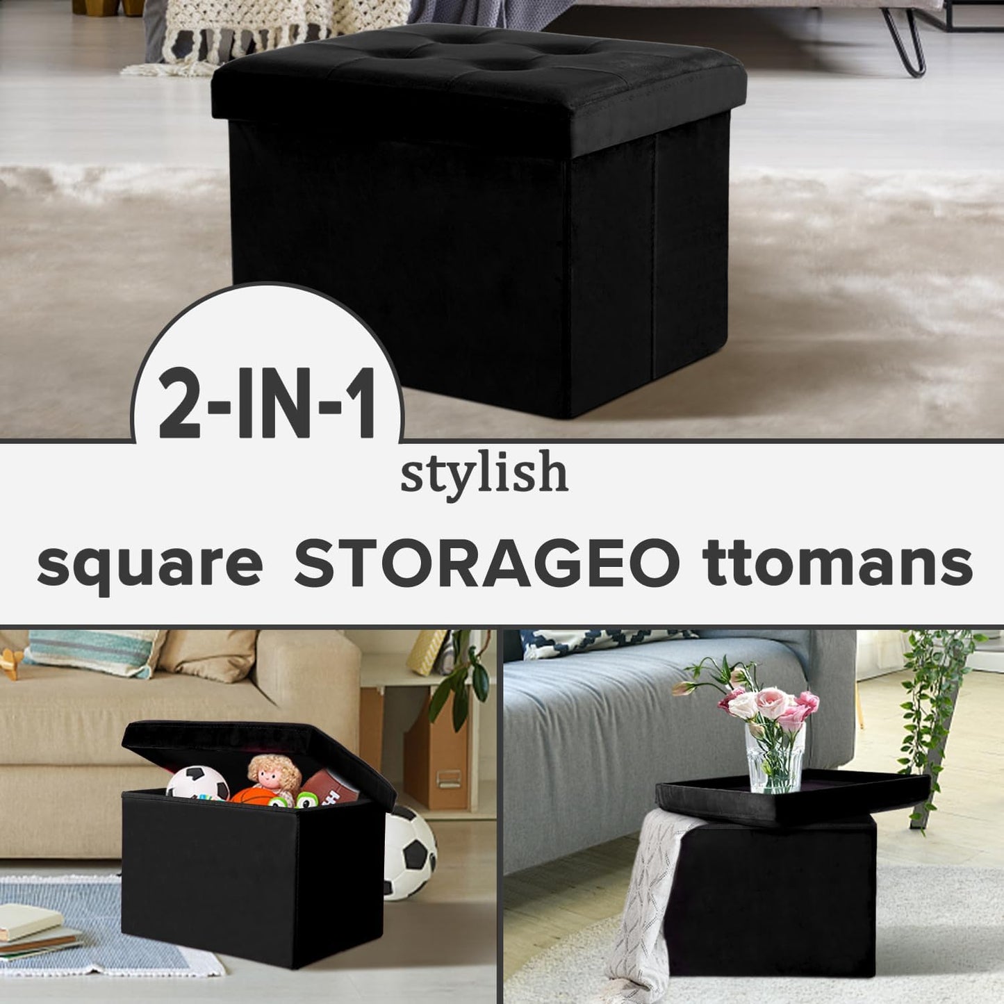 LINMAGCO Ottoman with Storage Small Foot Rest Stool Under Desk Stool Short Folding Footrest for Living Room Bedroom Home Office Dorm Dark Gray 16X12X12IN