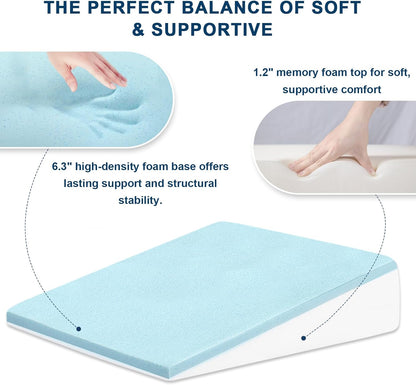 Wedge Pillow for Sleeping, 7.5" Bed Wedge After Surgery, Back Pain Relief, Memory Foam Pillow Triangle Incline Wedge for Back Support, Leg Elevation