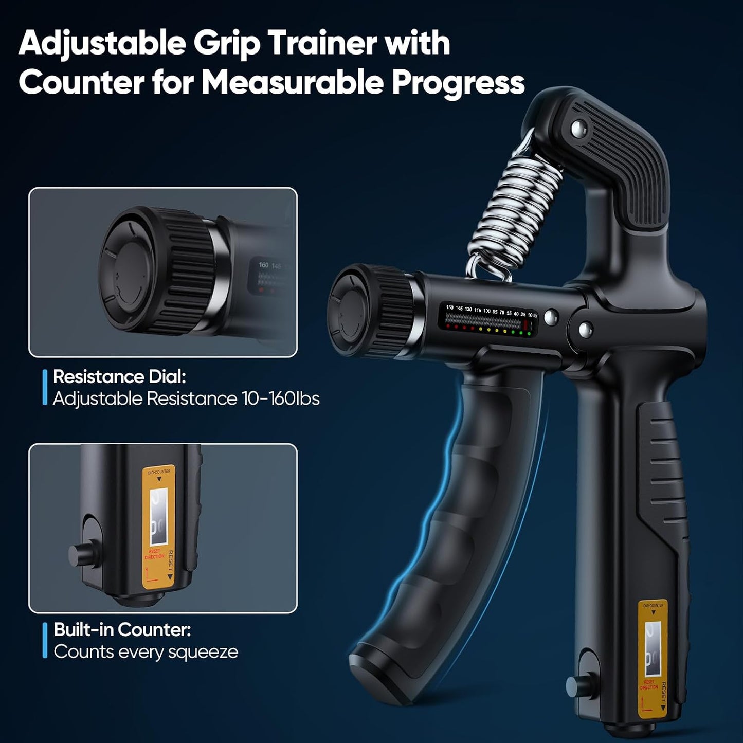 FitBeast Grip Strength Trainer Kit, Digital Grip Strength Tester with Adjustable Hand Gripper Strengthener & Finger Exerciser, Track Progress for Fitness, Rehab & Strength Building (Advanced 3-in-1 Kit)