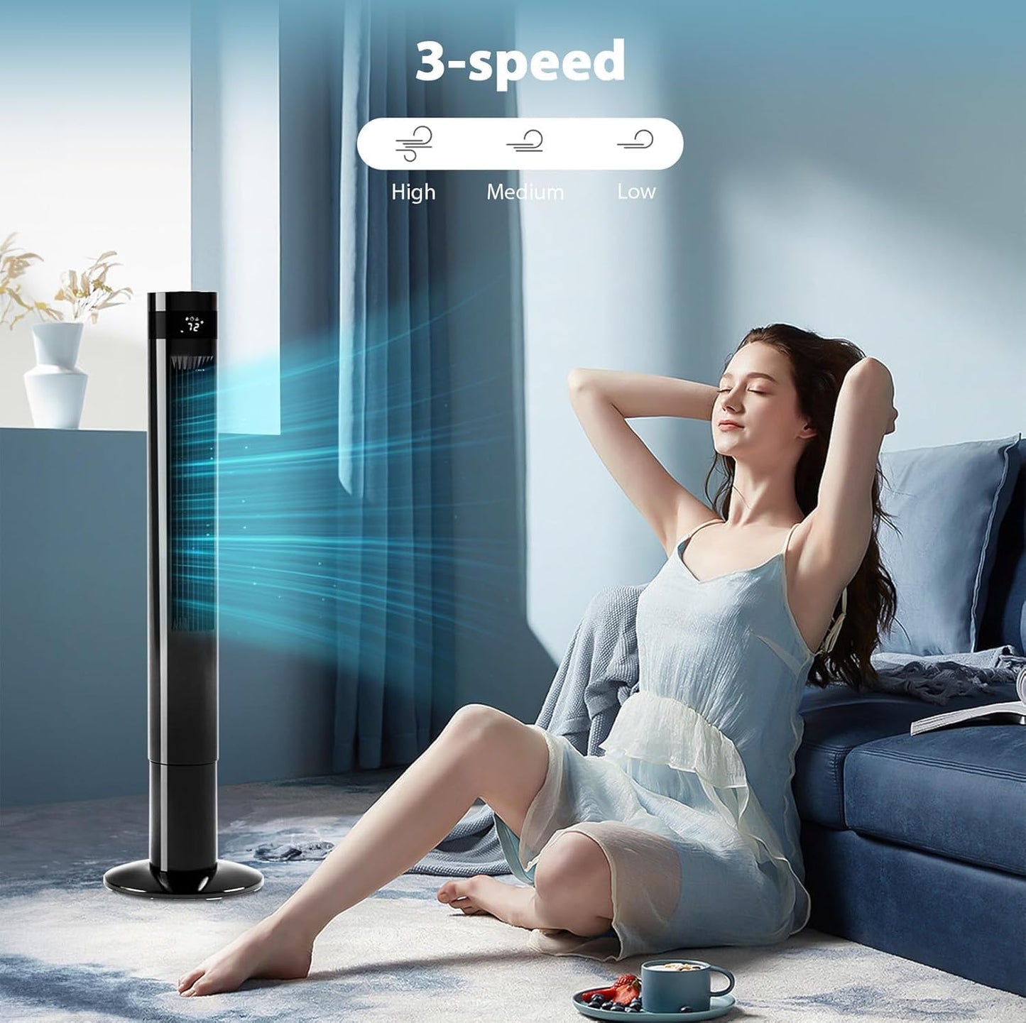 Antarctic Star Tower Fan 85°Oscillating Fan Quiet Cooling 12H Timer Remote Control Bladeless Electric 3 Speeds Wind 3 Modes, 42INCH, PINK
