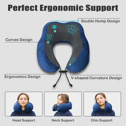 Travel Pillow, Memory Foam Neck Pillow for Traveling, U Shape Neck Pillow Airplane Portable Flight Pillow Travel Kit with 5D Contoured Eye Masks and Earplug for Plane Train Car Home Office