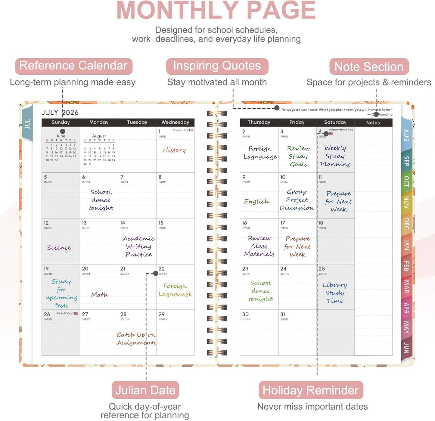 Planner 2026-2027, Weekly and Monthly Calendar Planner, JUL 2026 - JUN 2027 | A5(6.3'' x 8.5''), Hardcover, Agenda Book, Sprial Bound, Inner Pocket, Office and School Use