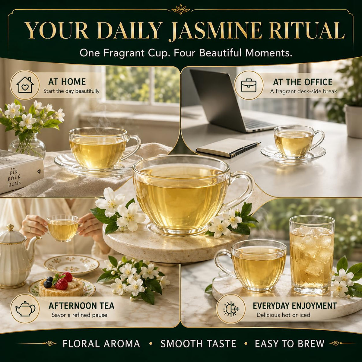 WOTIHA Jasmine Flower Tea Bags, Naturally Caffeine-Free, 80 Count, 160 g