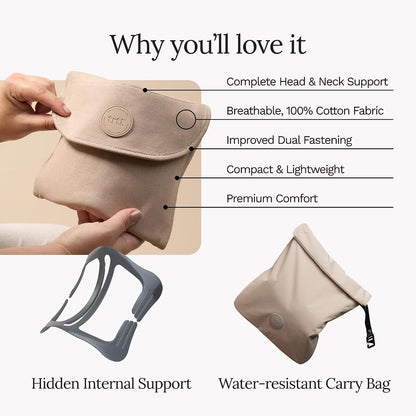 Trtl Travel Pillow Original 2.0 – Scientifically Proven Super Soft Travel Pillow with Premium Head & Neck Support – for Airplane Travel – Machine Washable – Lightweight & Compact – Sand Beige