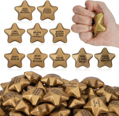 SHQDD 48PCS Stress Balls, Star Stress Balls for Adults & Kids - Motivational Quotes Soft Foam Stress Relief Squeeze Toys, Office Classroom Stress Relief Gifts, Student Prizes (Motivational, 2.16 Inch)