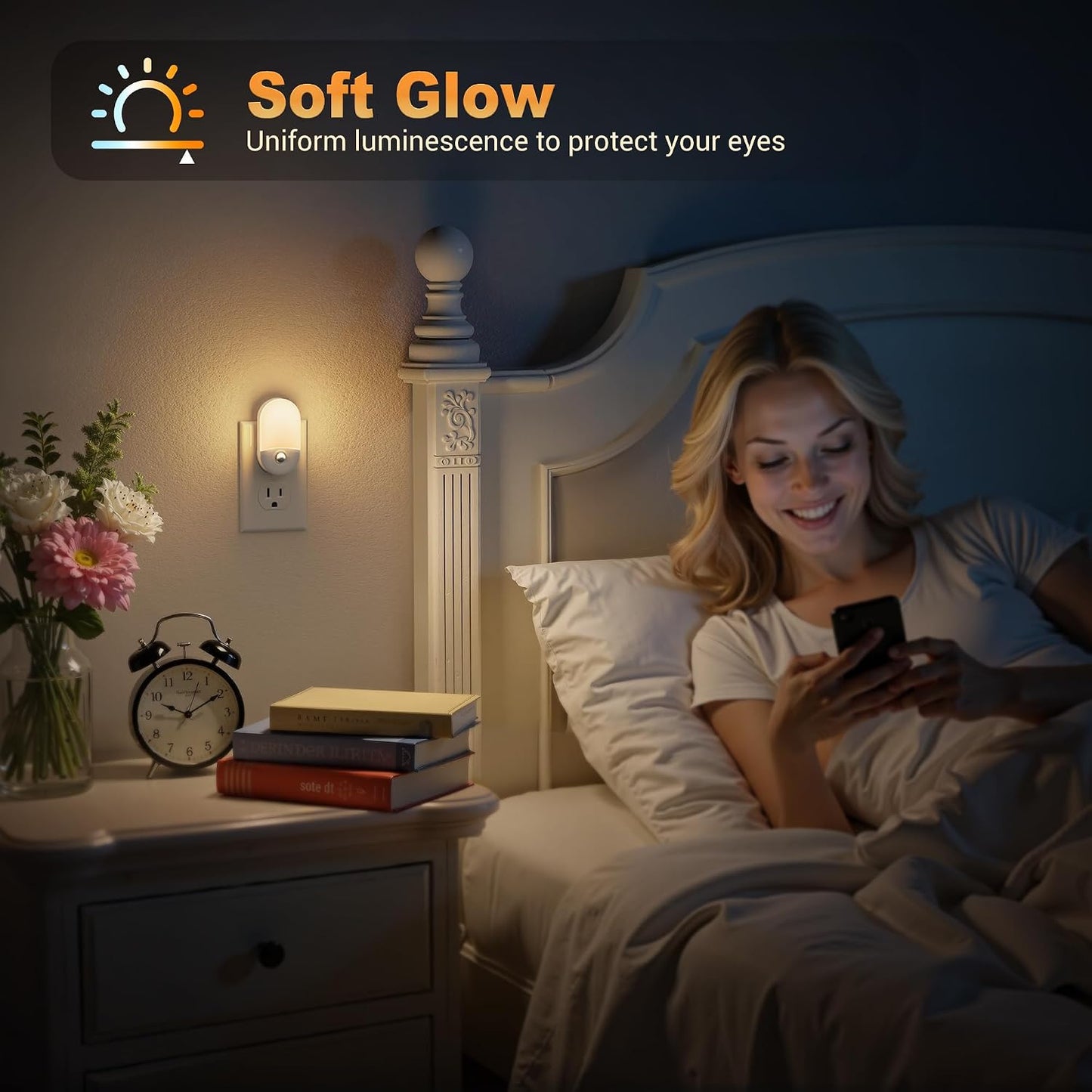 JandCase Night Light, Modern Night Lights Plug into Wall,2 Pack Dusk to Dawn Sensor Nightlight, Amber Brightness Adjustable Nightlight for Kids Bathroom Hallway Kitchen Bedroom Decor