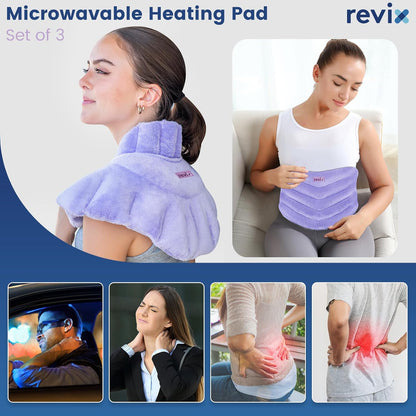 REVIX Microwave Heating Pad for Neck and Shoulders Lower Back, Warm Compress Heated Back Wrap with Weighted Plush, Hot Eye Mask, Set of 3