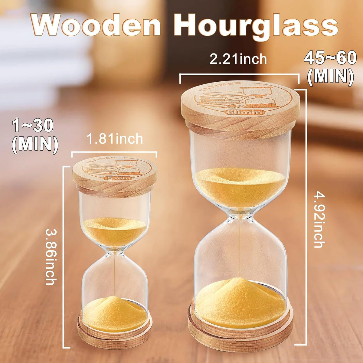 1 Minute Sand Timer, Wooden Sand Hourglass, Small Blue Hourglass, Sandglass Clock 1 Min for Classroom,Game,Decorative (Black)