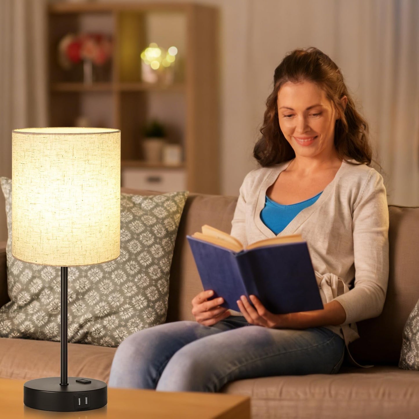 Set of 2 Touch Control Table Lamps with 2 USB & AC Outlet, 3-Way Dimmable Bedside Nightstand Lamps for Bedroom Living Room Nursery, 800 Lumens 5000K Daylight Bulbs Included
