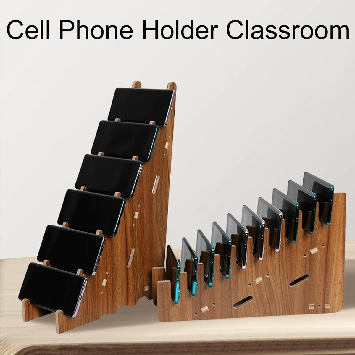 Cell Phone Holder Classroom, Wood Charging Station Rack Organizer for Multiple Devices, Cell Phone Box for Home School Office(50x11x30cm/20x4.3x12in)