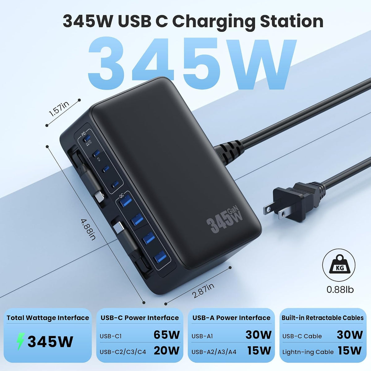 USB C Charger 200W USB C Charger Block,Upgraded GaN III 8-Port Fast Charging Station Hub,PD 65W Laptop Charging Adapter Compatible with MacBook Pro/Air,DELL,Steam Deck,iPhone 16/15/14,Galaxy S23/22