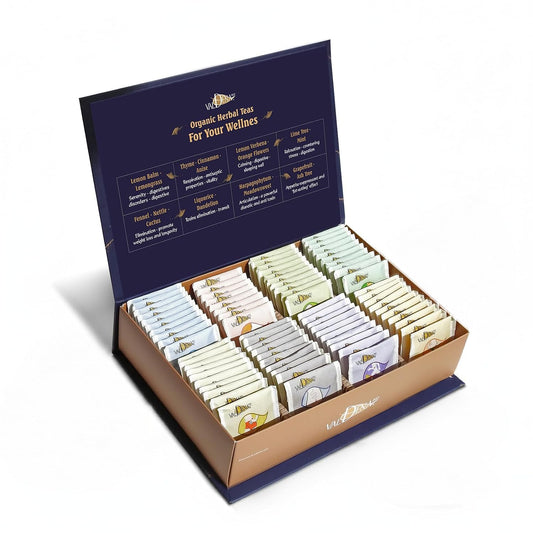 Valdena Bio Organic Herbal Teas for Your Wellness Tea Sampler Gift Caffeine Free 8 Flavors Assorted Tea Sets Variety Pack 64 Individually Wrapped Tea Bags Gift for Tea Lovers