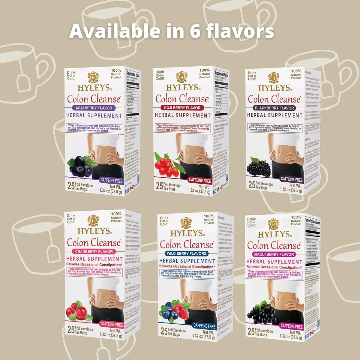 Hyleys Colon Cleanse Tea, Acai Berry Flavor, 100% Natural, 25 Tea Bags