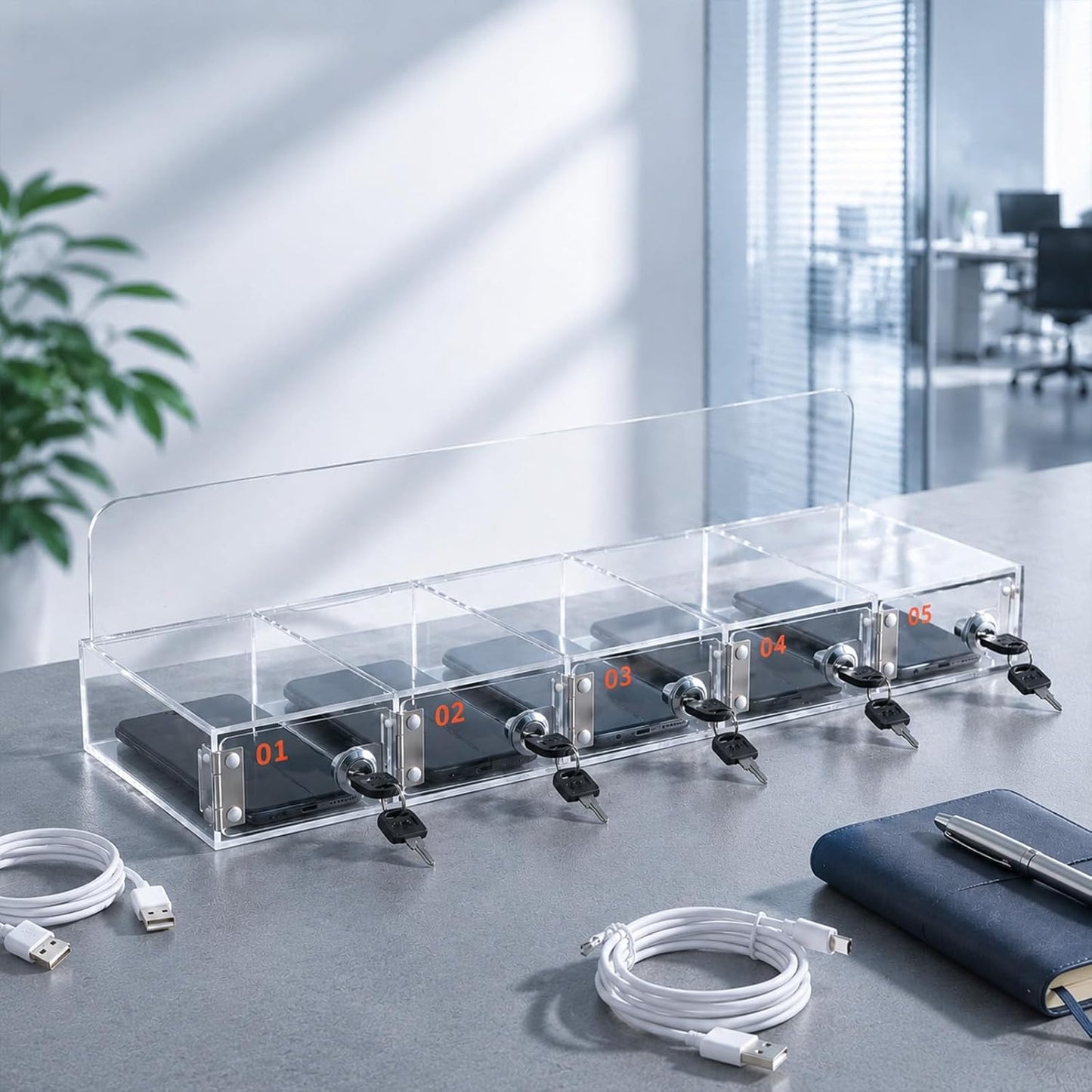 Threan 12 Slot Cell Phone Storage Box, Acrylic Clear Cell Phone Storage Cabinet Wall Mounted with Door, Locks and Keys for Office School Factory