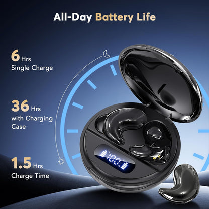 Sleep Earbuds for Side Sleepers, Invisible Flat Bluetooth Sleeping Earbuds, Zero Pressure White Noise Sleep Headphones, No Lights or Alerts, Tiny Hidden Earbuds for All Night Undisturbed Sleep