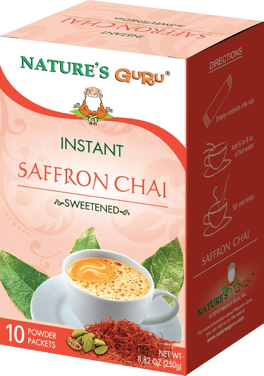 Nature's Guru Instant Vanilla Chai Tea Drink Mix Sweetened, 10 Count (Pack of 1) Single Serve On-the-Go Drink Packets