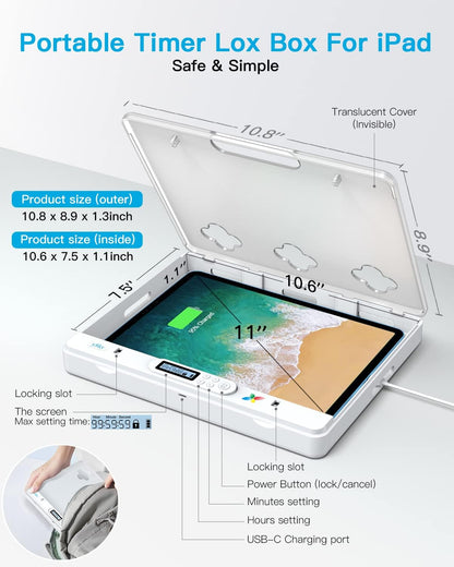 ySky Phone Lock Box with Timer - Lock for iPad Under 11" or Folding Phones I Beat Screen Addiction,Charge While Locked |Self-Control Cellphone Locker for Students, Adults &Kids Unplug from Phones