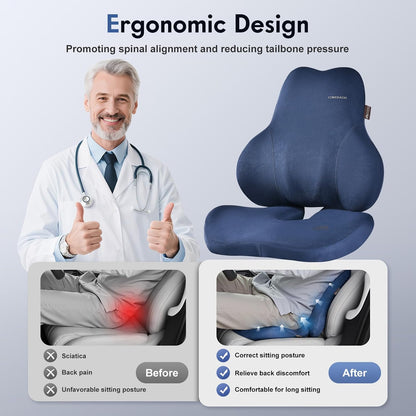 Coverado Car Lumbar Support Pillow and Car Neck Pillow Kit, Ergonomic Design Car Headrest Pillow for Driving, Relax Back Head Muscles Relieve Driving Fatigue, Breathable & Removable Cover, Gray