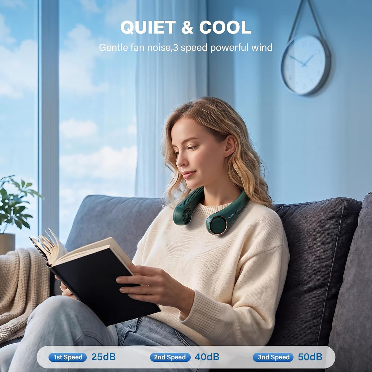 Morelax Neck Fan, USB Rechargeable Personal Fan,Hand Free Bladeless Portable Fans,4000 mAh, 3 Speeds,72 Air Faster softer 360° Cooling, Ultra Quiet,Gift Suitable for Home, Office, Travel, Sports