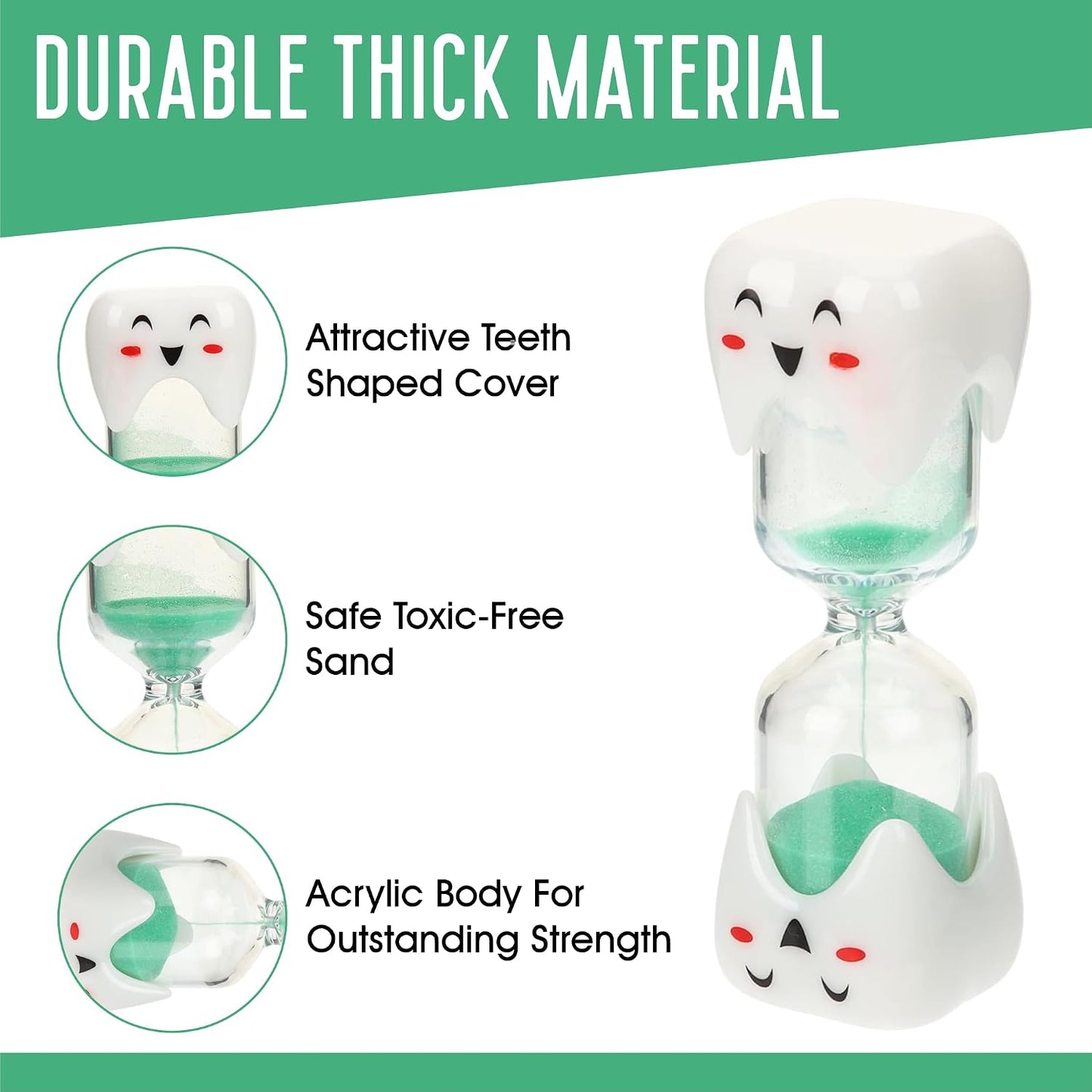 2 Minute Toothbrush Sand Timer for Kids - Set of 2 Small Blue and Pink Smiley Hourglass