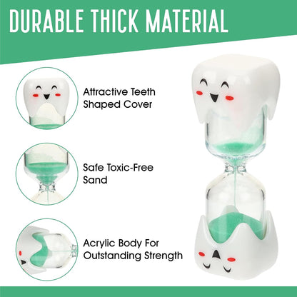 2 Minute Toothbrush Sand Timer for Kids - Set of 2 Small Blue and Pink Smiley Hourglass