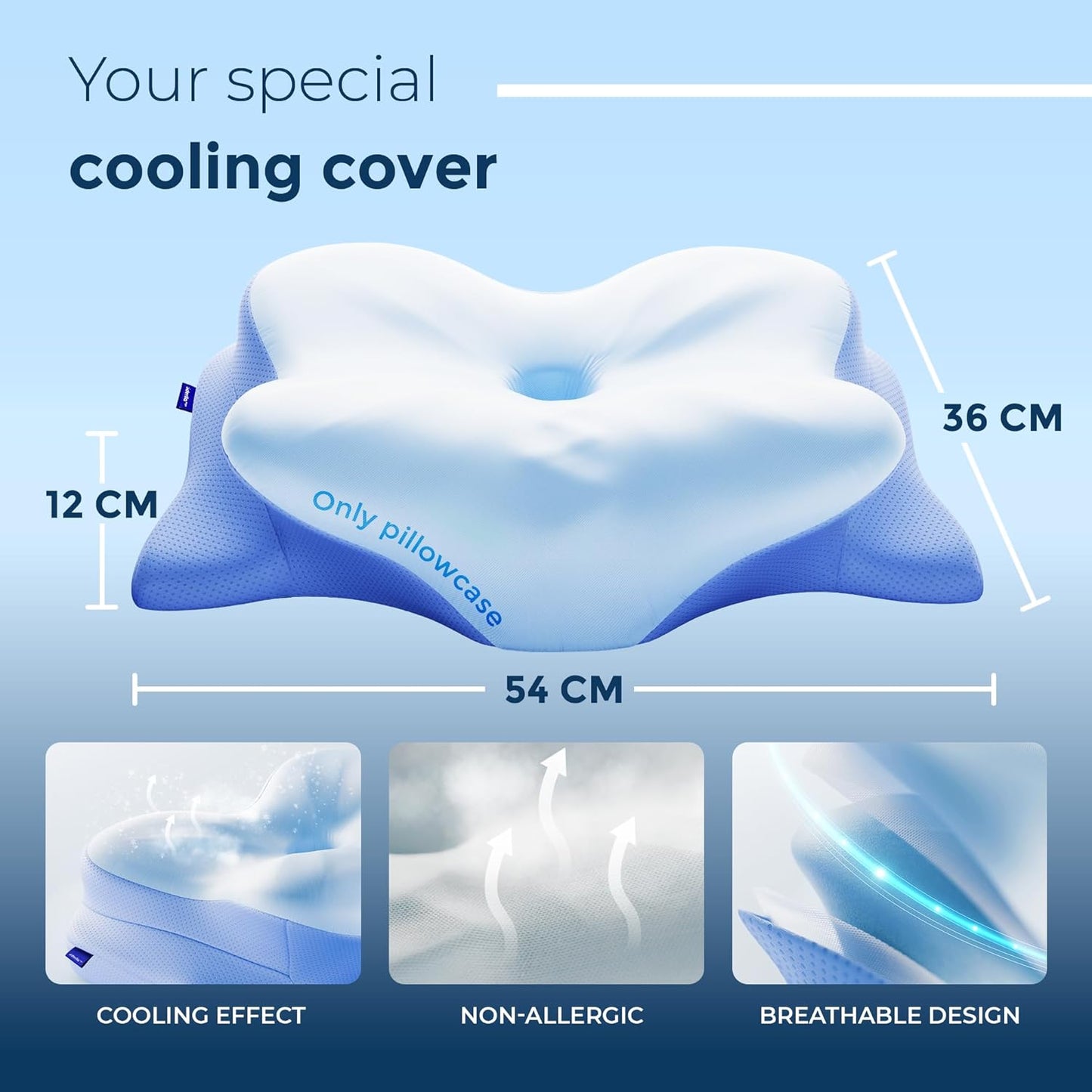 Derila Ergo Cervical Neck Pillow for Sleeping Pillow Contour Memory Foam Pillows for Back, Side Sleeper Pillows 21.25 x 14.17 x 4.72 inches