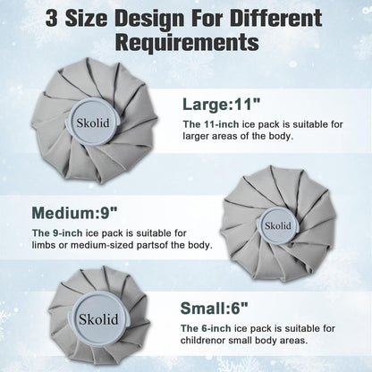 Ice Packs for Injuries Reusable, 6" 9" 11" Leakproof Ice Bags, Thickened Cold Pack Hot Therapy for Pain Relief, Swelling, Knee, Shoulder, Post-Surgery (3, Gray, 6"/9"/11")