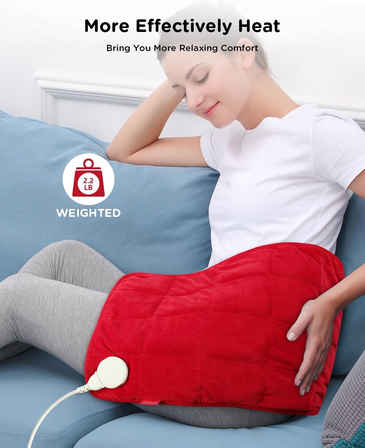Comfytemp Weighted Heating Pad for Period & Back, 2.2lb Extra Large Menstrual Heated Pad, 12" x 24" XL Electric Heat Pad with 9 Heat Level & 11 timers auto-off for Neck Shoulder Leg Knee Abdomen, Gray