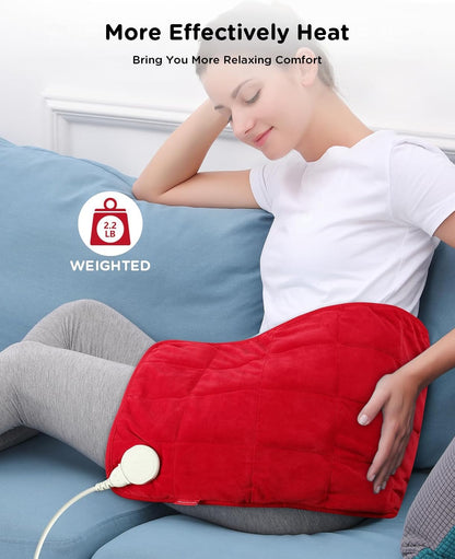 Comfytemp Weighted Heating Pad for Period & Back, 2.2lb Extra Large Menstrual Heated Pad, 12" x 24" XL Electric Heat Pad with 9 Heat Level & 11 timers auto-off for Neck Shoulder Leg Knee Abdomen, Gray