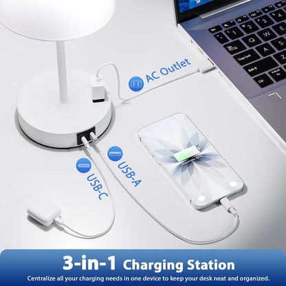 Blue Touch Lamps for Nightstand Set of 2 - Bedside Table Lamp for Bedroom with Dual USB Ports & AC Outlet, 3-Way Dimmable Lamps for Living Room Boys Room, Night Light with 5000K Daylight Bulbs
