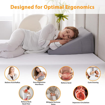 Ruqmuis Wedge Pillow for Acid Reflux, Bed Wedge Pillow for Headboard 10", Pillow Wedge for Back Pain Relief, Post Surgery, Elevated Pillows for Sleeping, Snoring, Triangle Pillow with Cover, White