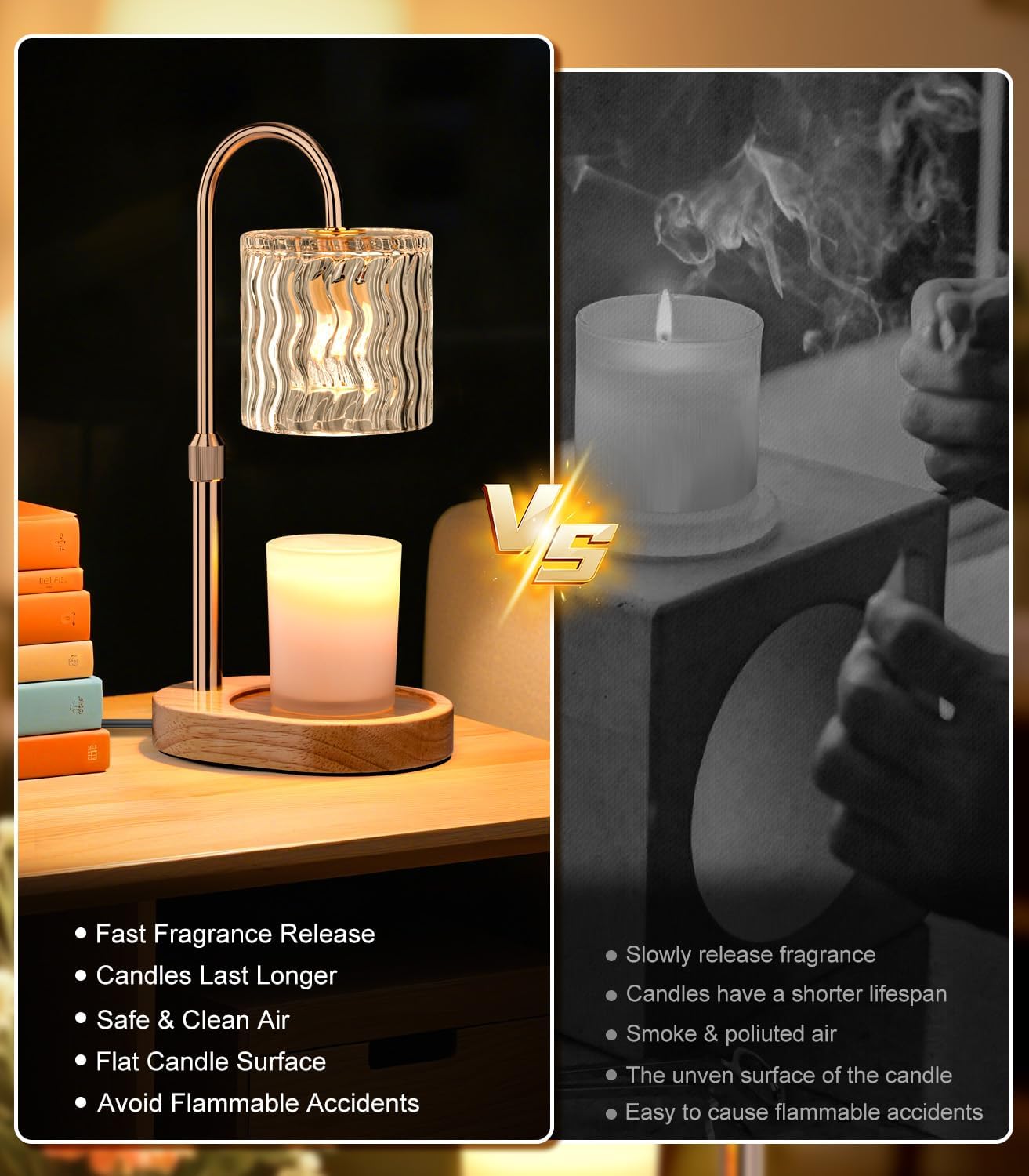 Candle Warmer Lamp Electric Timer: Dimmable Candles Warming Lamps - Height Adjustable Burner Jar - No Flame Scented Melts Wax - All Candle Jars Home Decor Table Light