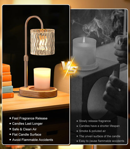 Candle Warmer Lamp Electric Timer: Dimmable Candles Warming Lamps - Height Adjustable Burner Jar - No Flame Scented Melts Wax - All Candle Jars Home Decor Table Light
