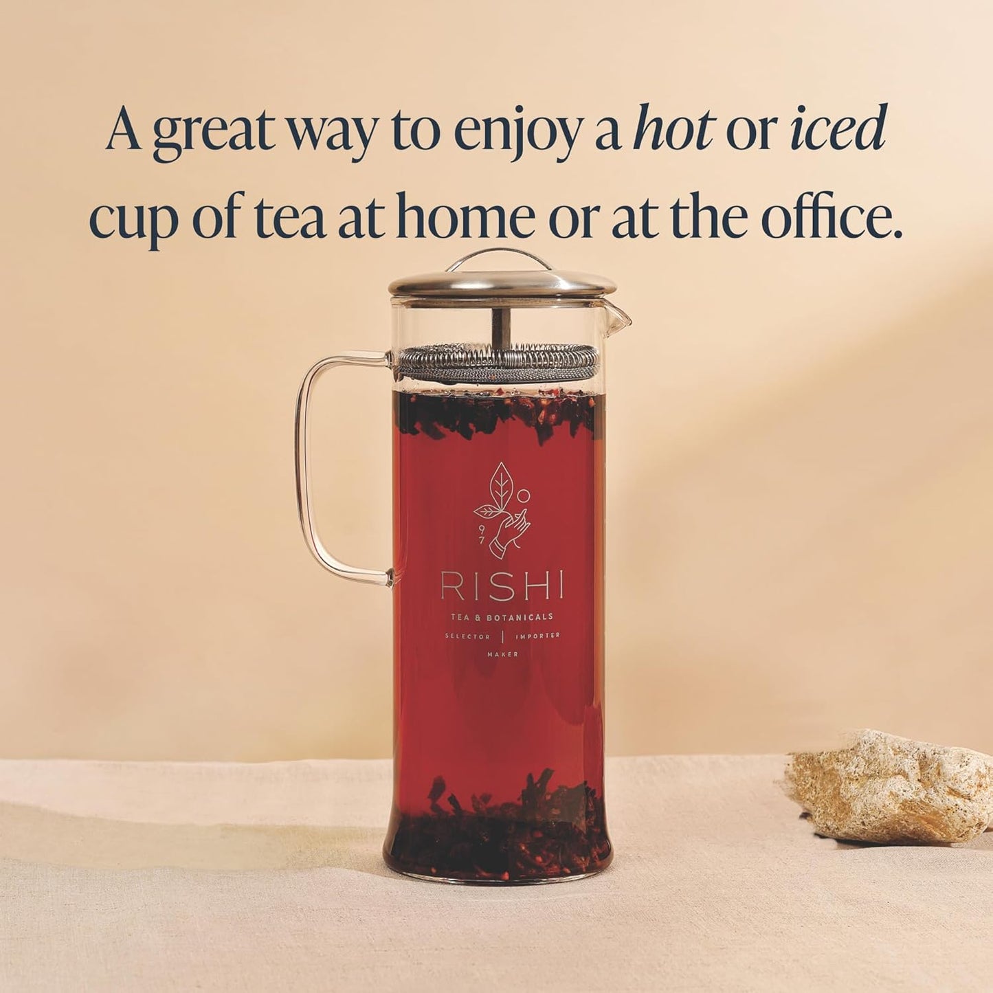 Rishi Tea Simple Brew Teapot - For 12oz Loose Tea Preparation, Built-in Strainer, Everyday Teaware, Easy to Clean, Borosilicate Glass, Enjoy Hot or Iced Tea - 400ml