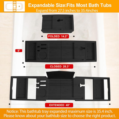 Premium Bamboo Bathtub Tray Caddy - Bath Tub Tray Table for Bathtub - Bath Caddy Tray for Bathtub, Expandable Size, Fits Most Bath Tubs