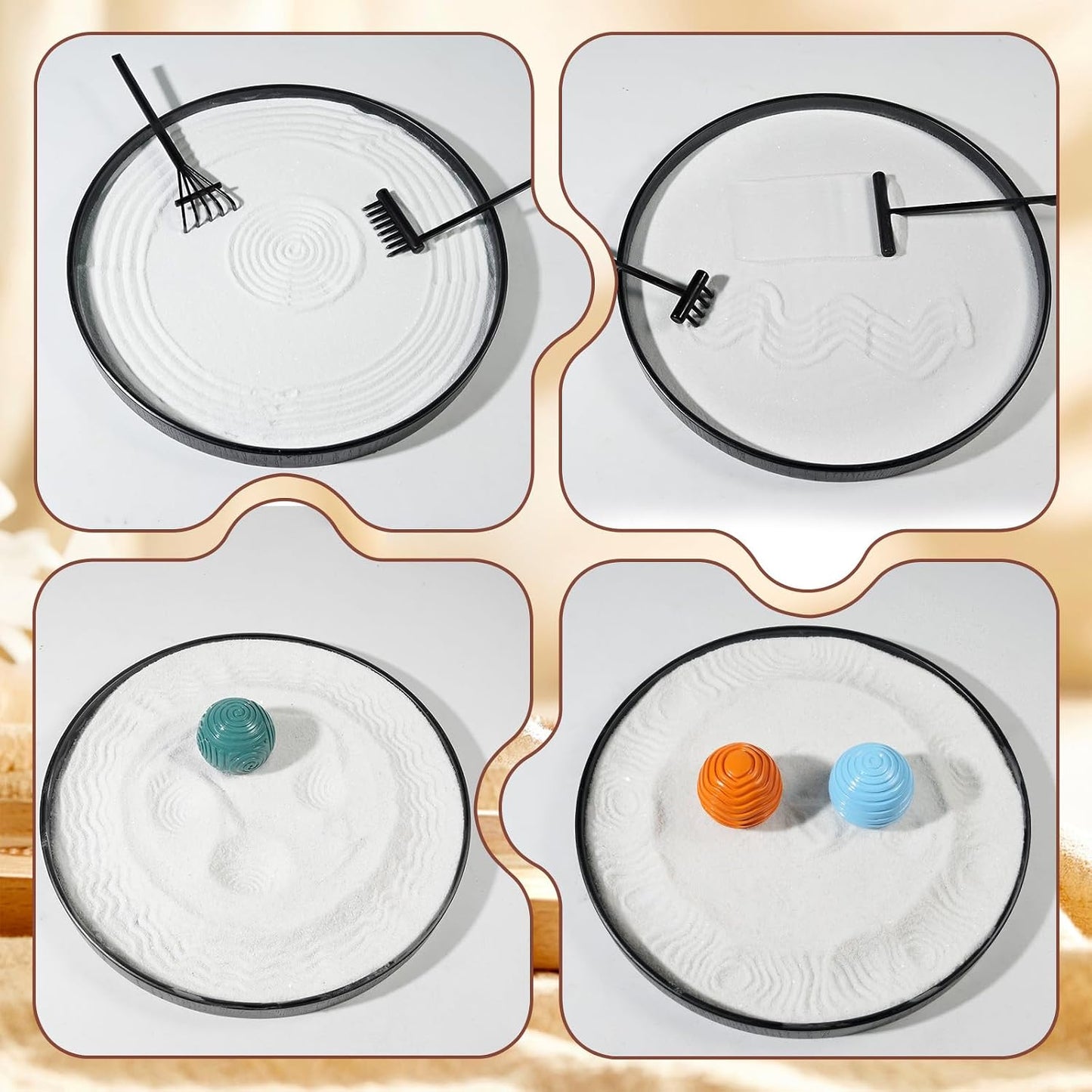 Wowagoga Desk Zen Garden Kit with 6 Textured Sensory Balls, Sand & Tools, Mini Meditation Set for Stress Relief and Desktop Decor