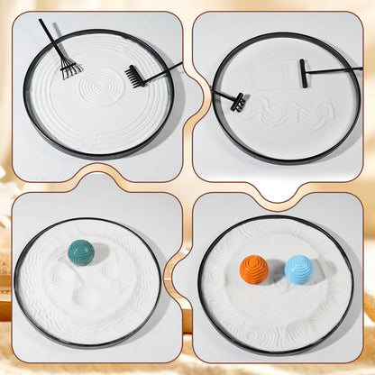 Wowagoga Desk Zen Garden Kit with 6 Textured Sensory Balls, Sand & Tools, Mini Meditation Set for Stress Relief and Desktop Decor