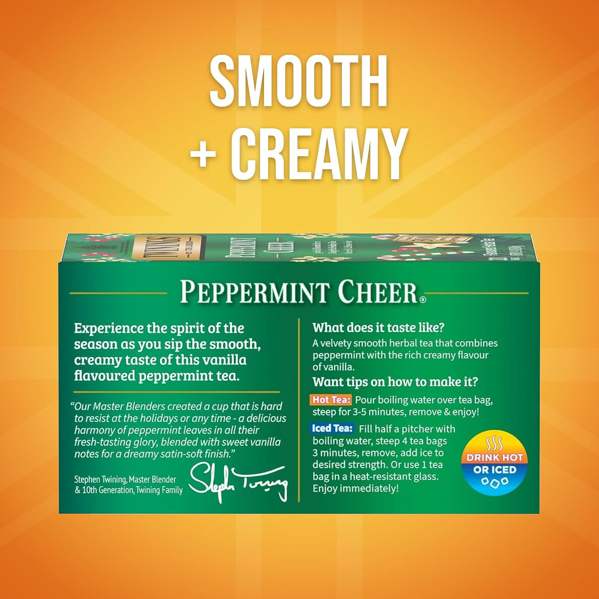 Twinings Peppermint Cheer Herbal Tea Individually Wrapped Bags, 20 Count (Pack of 6), Peppermint & Creamy Vanilla, Naturally Caffeine-Free, Enjoy Hot or Iced, 120 Teabags
