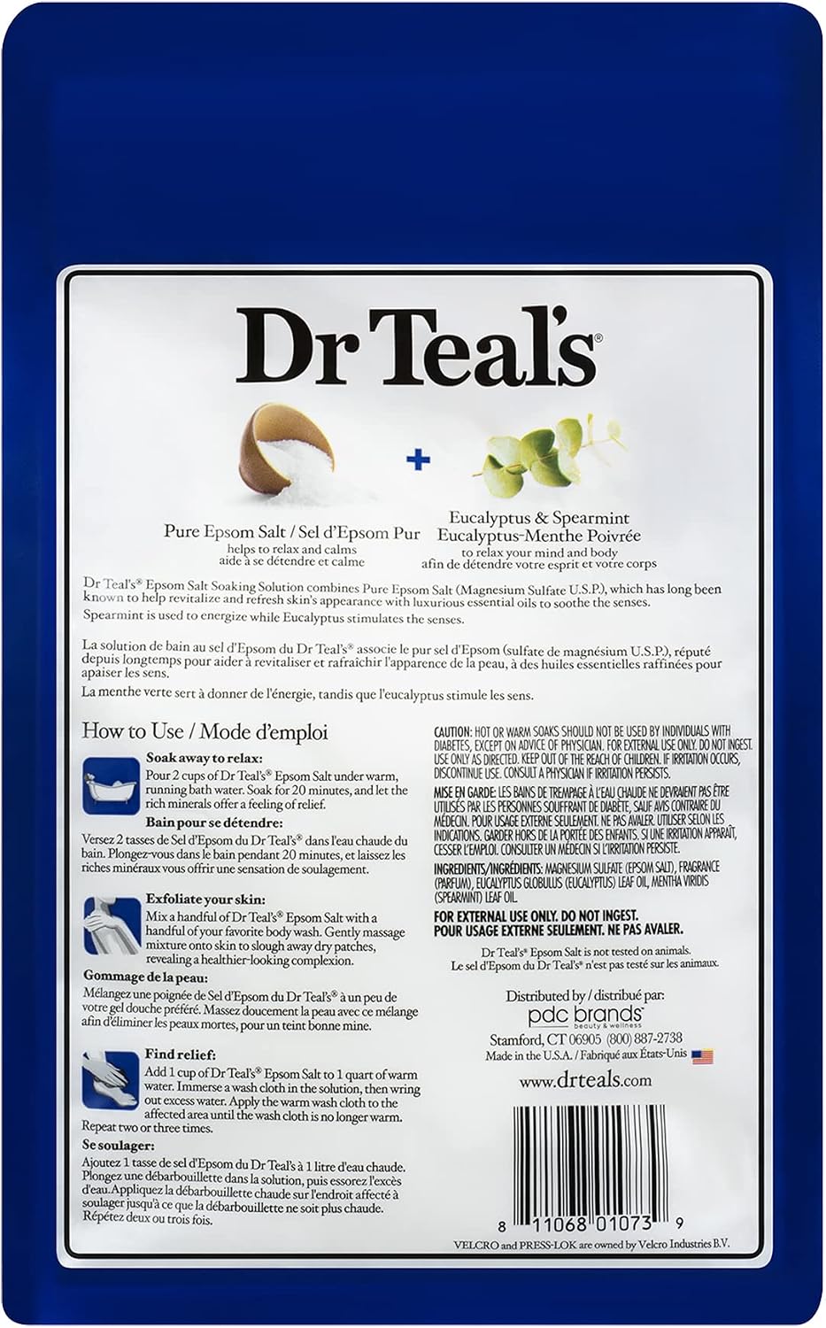 Dr Teal's Epsom Salt Magnesium Soak, Relax & Relief with Eucalyptus & Spearmint Essential Oils, 3 lbs
