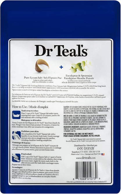 Dr Teal's Epsom Salt Magnesium Soak, Relax & Relief with Eucalyptus & Spearmint Essential Oils, 3 lbs