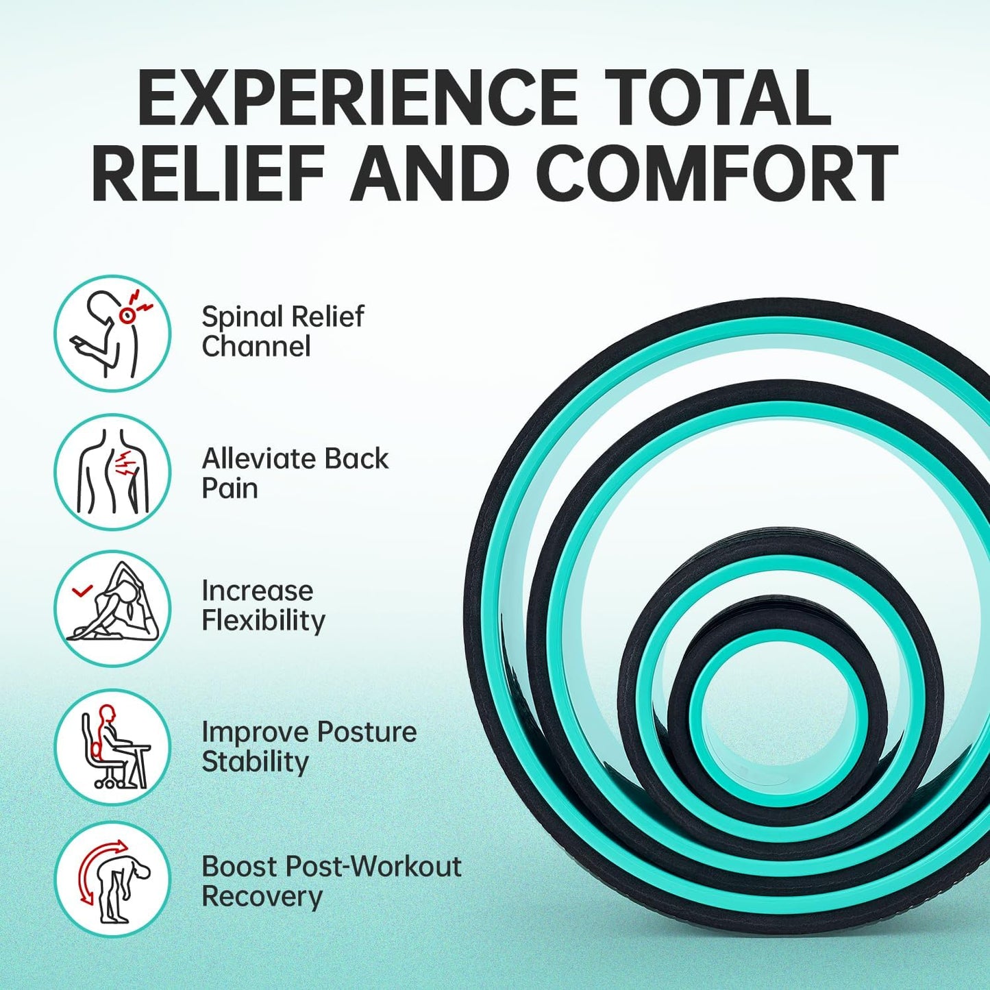 Back Wheel Foam Roller – Targeted Back & Neck Relief, Lumbar Spine Stretcher, Spinal Decompression Back Stretcher, Massage Roller with Density Foam for Physical Therapy, Supports 500lbs